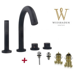 Zestaw wykończeniowy 4-otworowy CARAL, czarny matowy + Termostat do wanny podtynkowej BIB