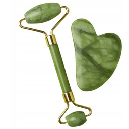 Zestaw MASAŻERÓW do twarzy masaż - kamień gua sha + roller z jadeitu