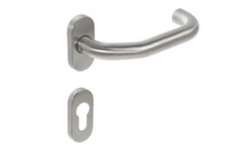 Klamka bezpieczna DORMA PURE 8100V/6621 OVAL 6679PZ z tarczką owalną, trzpień 8mm, prawa, stal nierdzewna (połówka) (90050055245)