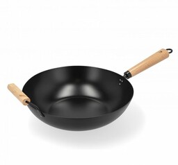 Holm KITCHEN Wok Stalowy z Powłoką Nieprzywierającą 32,5 cm Czarny / Drewniany Uchwyt