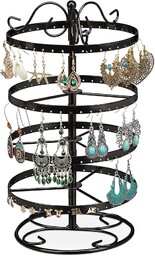 Relaxdays Uchwyt na Kolczyki, Żelazo, 168 Miejsc, Obrotowy, Długie Kolczyki, Wys. x Śr.: 30 x 16,5 cm, Czarny