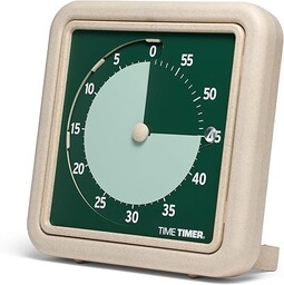 Time Timer  Wizualny timer w stylu retro, 20 cm, edycja ekologiczna, 60 minut, wykonany z co najmniej 20% naturalnego materiału roślinnego  zielona ziemia