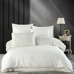 Darymex Pościel satynowa 220x200 z gipiurą biała jednobarwna w pudełku Guipure