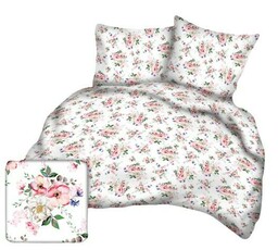 Karo Pościel bawełniana 160x200 78b biała kwiat jabłoni listki zielone zapinana na zamek