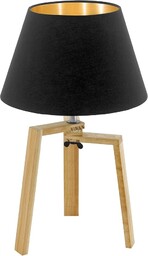 EGLO Chietino lampa stołowa, 1 źródło światła lampa stołowa Nature Design, lampka nocna z drewna, materiału i stali, czarna, złota, złota, naturalna, oprawa: E27, w zestawie przełącznik