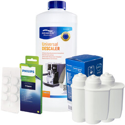 Zestaw Philips - Filtr Philips Intenza+ CA6702 3szt, Uniwersalny Odkamieniacz Aqualogis 1L, Philips CA6704/10 Tabletki Czyszczące
