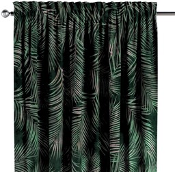 Zasłona na kanale z grzywką 1 szt., liscie na zielonym tle , Velvet