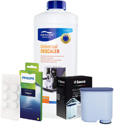 Zestaw Philips Saeco - Filtr Philips Aquaclean CA6903, Uniwersalny Odkamieniacz 1L, Philips CA6704/10 Tabletki Czyszczące