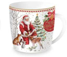 KUBEK PORCELANOWY Christmas Memories Święty Mikołaj z choinką i zwierzętami
