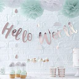 Ginger Ray Różowe złoto ''Hello World Scripted'' baby shower unisex chorągiewki baner