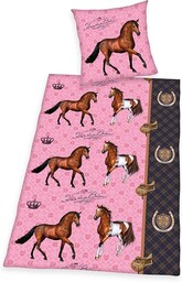 Herding koń zestaw pościeli, bawełna, różowa, 200 x 135 cm