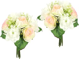 Flair Flower Sztuczny bukiet róż z hortensjami, bukiet sztucznych róż, bukiet jedwabnych kwiatów, bukiet kwiatów, bukiet hortensji, sztuczne kwiaty, róże, wesele, jasnoróżowy