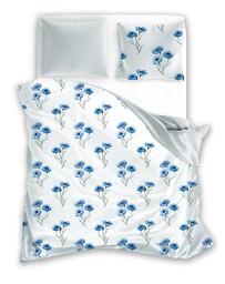 Faro Pościel bawełniana 140x200 Cottage 005 kwiatki biała niebieska poszewka 70x90