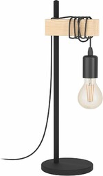 EGLO Lampa stołowa Townshend, lampa stołowa w stylu vintage, industrialny design, lampa retro, lampka nocna ze stali i drewna, kolor czarny, brązowy, certyfikat FSC, oprawa E27, w zestawie przełącznik