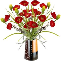 Krzew maków w wazonie, sztuczne kwiaty, maki, bukiet, bukiet kwiatów, bukiet kwiatów, dekoracja na wesele