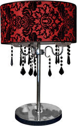 Candellux ASTOR 43-80540 lampa stołowa abażur z tkaniny czerwony wzór czarny 3X40W E14 40 cm