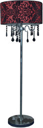 Candellux ASTOR 53-80465 lampa podłogowa abażur tkanina czerwony z czarnym wzorem kryształki 3X40W E14 45 cm