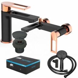 SOTBE LOFT SVART GOLD bateria wannowa ścienna + bateria umywalkowa stojąca ROSE GOLD