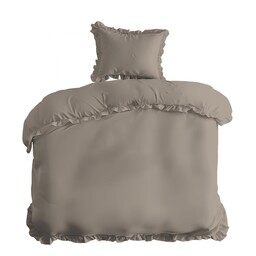 Detexpol Pościel bawełniana 140x200 taupe jednobarwna z falbanką Pure 23