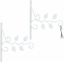 Relaxdays Uchwyt na kwietnik z motywem liści, zestaw 2 szt., montaż ścienny, wys. x szer. x gł.: 30 x 29,5 x 2 cm, haczyk na kwiaty, żelazo, biały