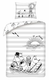 Halantex Pościel bawełniana 140x200 Muminki biała szara poszewka 70x90 Kids 12