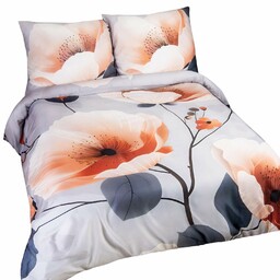 Darymex Pościel satynowa 140x200 Kwiaty szara morelowa 12409 SATYNLOVE PREMIUM