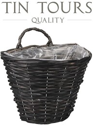 CZARNY WIKLINOWY KOSZ KWIETNIK NA ŚCIANĘ 28x20x22/28 cm