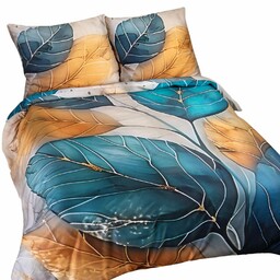 Darymex Pościel satynowa 140x200 Liście turkusowa musztardowa 12411 SATYNLOVE PREMIUM
