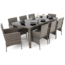 Zestaw mebli ogrodowych dla 8 osób MILOT Technorattan Szary Poduszki szare 01