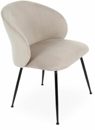 Krzesło Ganta, do jadalni, tapicerowane, welurowe, beżowe na czarnych metalowych nogach