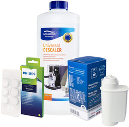 Zestaw Philips - Filtr Philips Intenza+ CA6702, Uniwersalny Odkamieniacz Aqualogis 1L, Philips CA6704/10 Tabletki Czyszczące