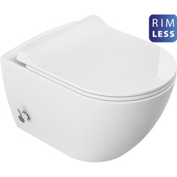 Miska WC z funkcją bidetu Rimless 51x36x32,5 cm i z baterią ciepła zimna /woda +deska duroplastslim soft close , biała /