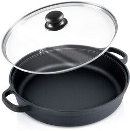 Patelnia żeliwna głęboka ze szklaną pokrywką CAST LINE 30 cm, 3,5 l