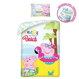 Halantex Pościel bawełniana 140x200 Świnka Peppa kolorowa PE-3266BL poszewka 70x90 + worek bawełniany