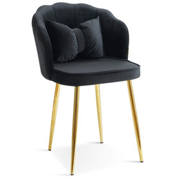 Krzesło muszelka czarne DC-6091 welur, złote nogi