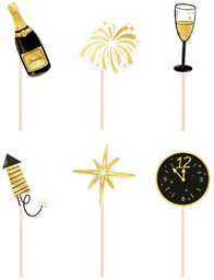 Pikery sylwestrowe na babeczki Happy New Year - 6 szt.