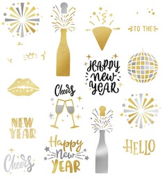 Tatuaże zmywalne Happy New Year na Sylwestra - 15 szt.