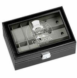 Szkatułka czarna na zegarki i okulary z grawerem dla niego pedanta na imieniny