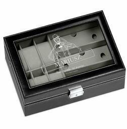 Szkatułka czarna na zegarki i okulary z grawerem dla gentlemana na imieniny