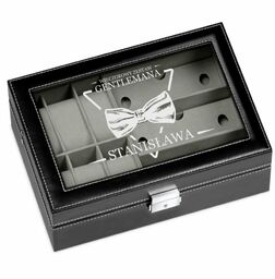 Szkatułka czarna na zegarki i okulary z grawerem dla gentlemana