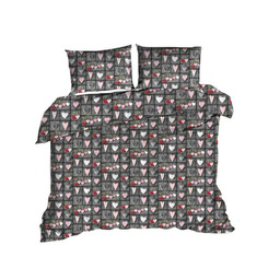 Extrapościel Pościel bawełniana 160x220 617E Serca Szara różowe