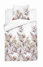 Detexpol Pościel bawełniana biała z tropikalnymi kwiatami w ziemistych tonach 140x200 kolekcja Naturalis wzór 5504 B