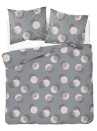 Detexpol Pościel bawełniana grafitowa z pudrowo-różowymi okręgami 160x200 kolekcja Naturalis wzór 5495 B