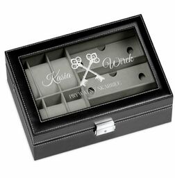 Szkatułka czarna na zegarki i okulary z grawerem dla pary na ślub rocznicę parapetówkę