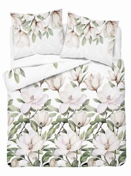 Detexpol Pościel bawełniana biała z kremowymi magnoliami 160x200 kolekcja Naturalis wzór 5505 B