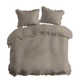 Detexpol Pościel bawełniana 160x200 taupe jednobarwna z falbanką Pure 23