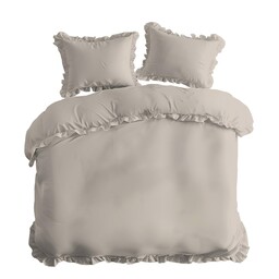 Detexpol Pościel bawełniana 160x200 beżowa jednobarwna z falbanką Pure 23
