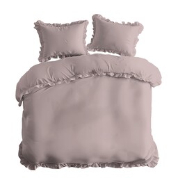Detexpol Pościel bawełniana 160x200 różowa jednobarwna z falbanką Pure 23