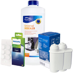 Zestaw Philips - Filtr Philips Intenza+ CA6702 2szt, Uniwersalny Odkamieniacz Aqualogis 1L, Philips CA6704/10 Tabletki Czyszczące