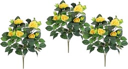 Flair Flower Sztuczny krzew róż, 34 cm, zestaw 3 szt., sztuczna róża, bukiet róż, bukiet róż, bukiet kwiatów, krzak, dekoracja ślubna, żółty